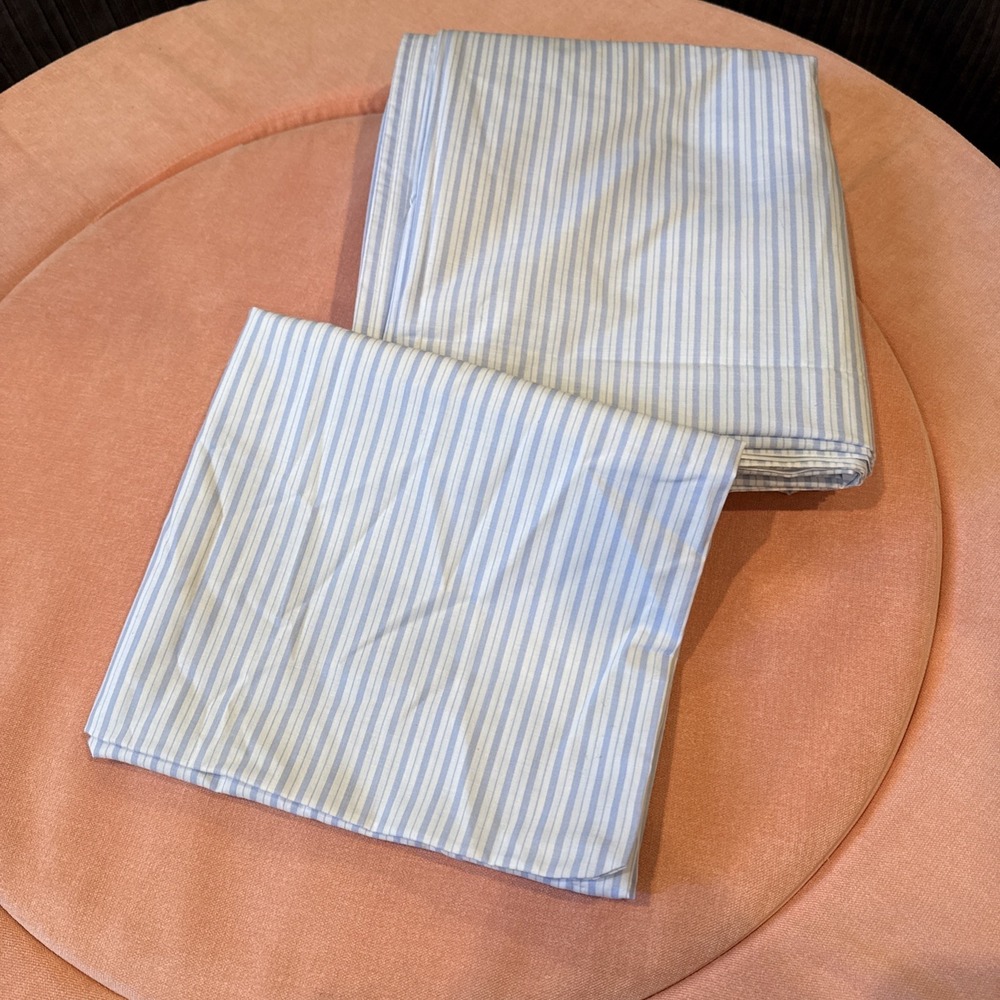 Vintage Cannon Full Size‎ Flat Sheet And 1 Standard Pillowcase Blue White Stripe